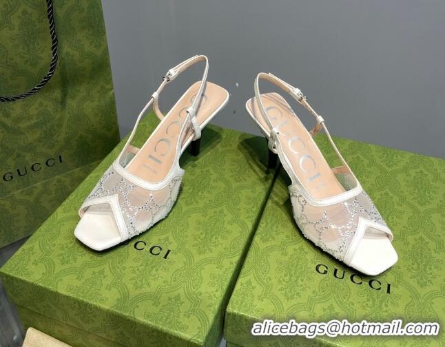 Shop Cheap Gucci GG Mesh Mid-heel Sandals White 621118