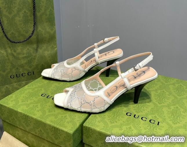 Shop Cheap Gucci GG Mesh Mid-heel Sandals White 621118