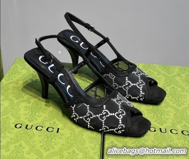 Pretty Style Gucci GG Mesh Mid-heel Sandals Black 621119