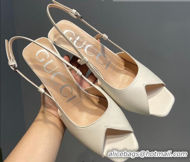 Best Product Gucci Leather Mid-heel Sandals 7.5cm White 0621120