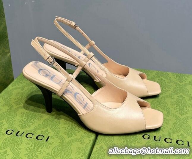 Classic Hot Gucci Leather Mid-heel Sandals 7.5cm Beige 0621121