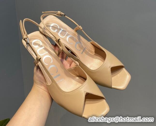 Classic Hot Gucci Leather Mid-heel Sandals 7.5cm Beige 0621121