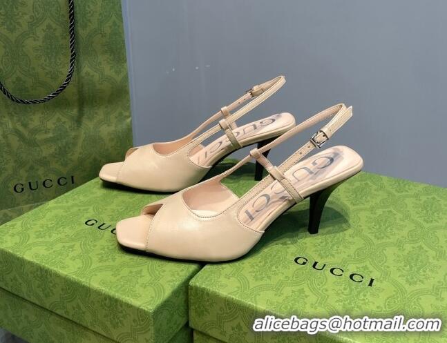 Classic Hot Gucci Leather Mid-heel Sandals 7.5cm Beige 0621121