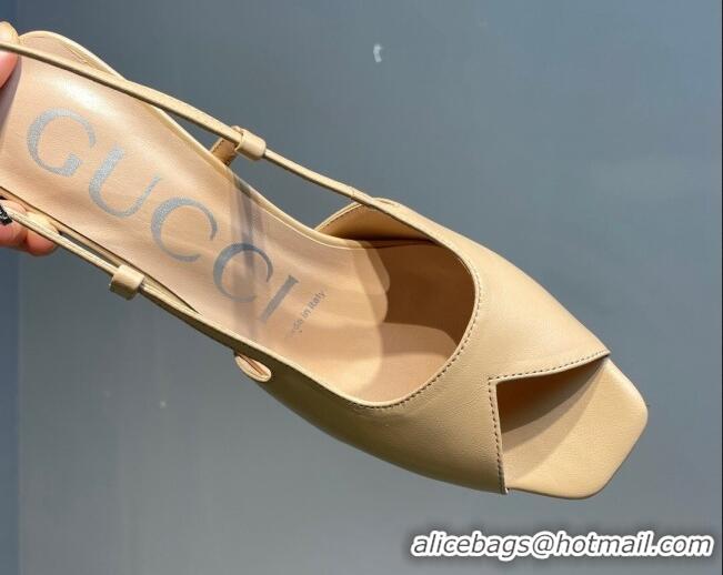 Classic Hot Gucci Leather Mid-heel Sandals 7.5cm Beige 0621121