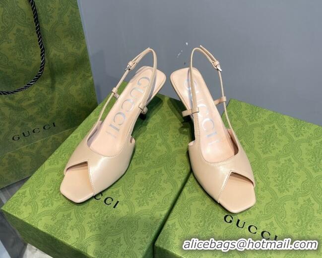 Classic Hot Gucci Leather Mid-heel Sandals 7.5cm Beige 0621121