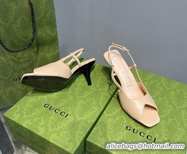 Classic Hot Gucci Leather Mid-heel Sandals 7.5cm Beige 0621121