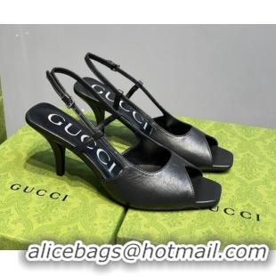 Top Grade Gucci Leather Mid-heel Sandals 7.5cm Black 621122