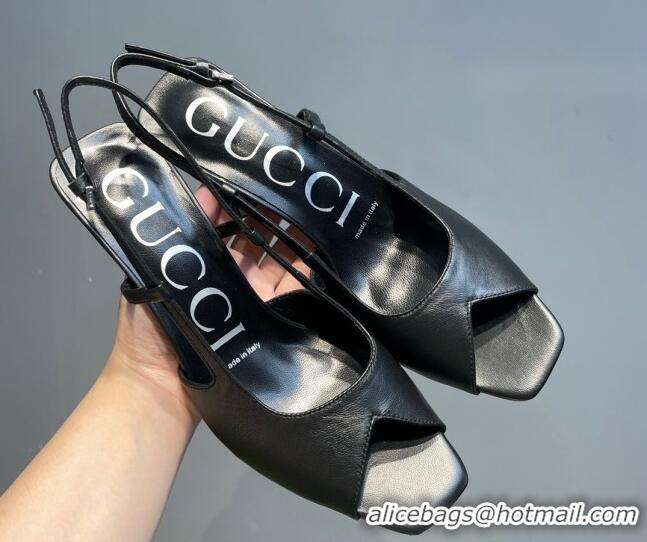 Top Grade Gucci Leather Mid-heel Sandals 7.5cm Black 621122