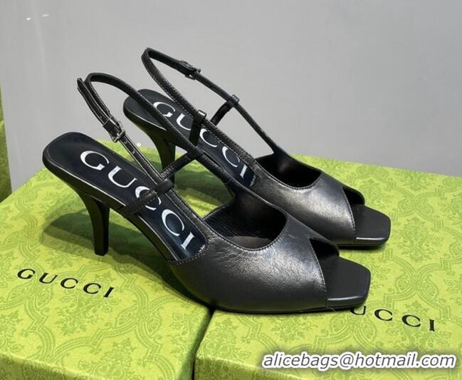 Top Grade Gucci Leather Mid-heel Sandals 7.5cm Black 621122