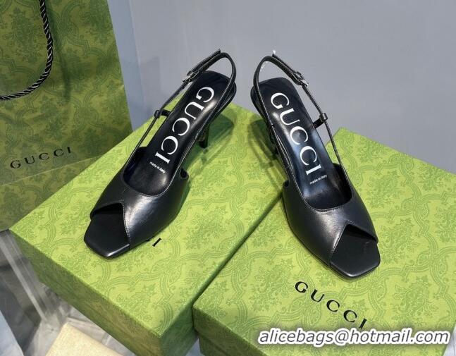 Top Grade Gucci Leather Mid-heel Sandals 7.5cm Black 621122