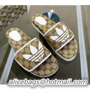 Unique Style Adidas x Gucci GG Canvas Platform Slide Sandal Beige 0621124