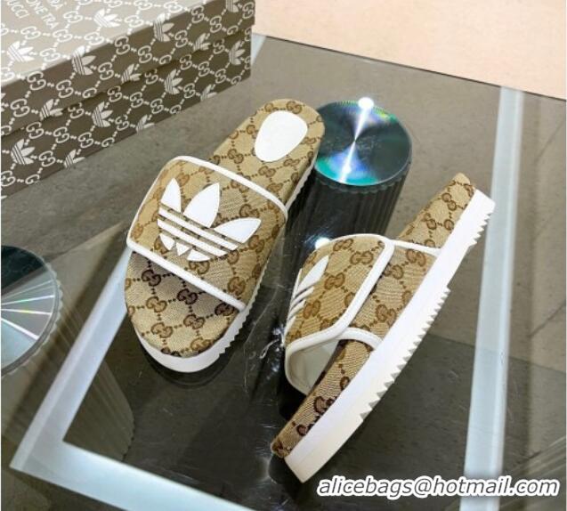 Unique Style Adidas x Gucci GG Canvas Platform Slide Sandal Beige 0621124