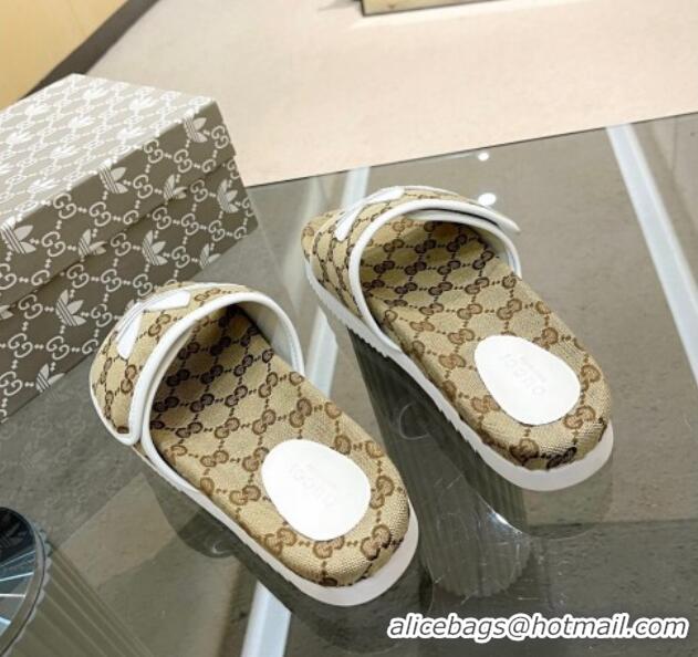 Unique Style Adidas x Gucci GG Canvas Platform Slide Sandal Beige 0621124