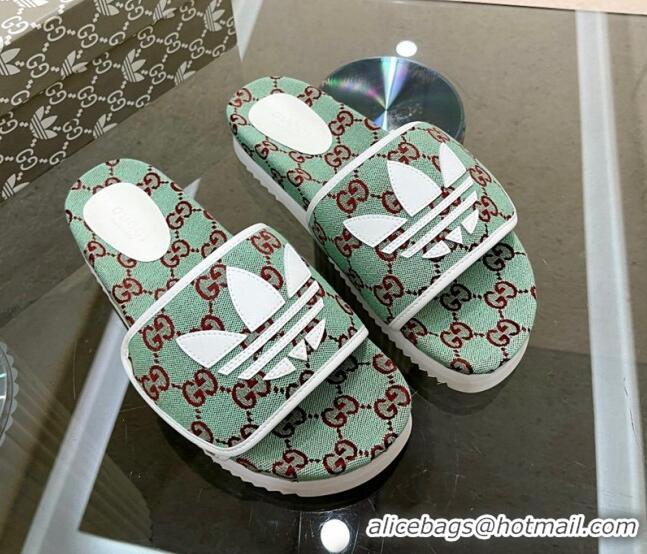 Good Looking Adidas x Gucci GG Canvas Platform Slide Sandal Green 0621125