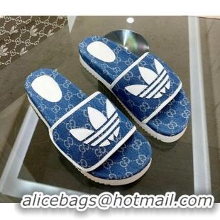 Good Quality Adidas x Gucci GG Canvas Platform Slide Sandal Blue 0621126