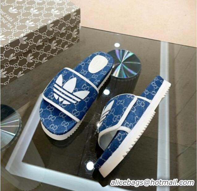 Good Quality Adidas x Gucci GG Canvas Platform Slide Sandal Blue 0621126