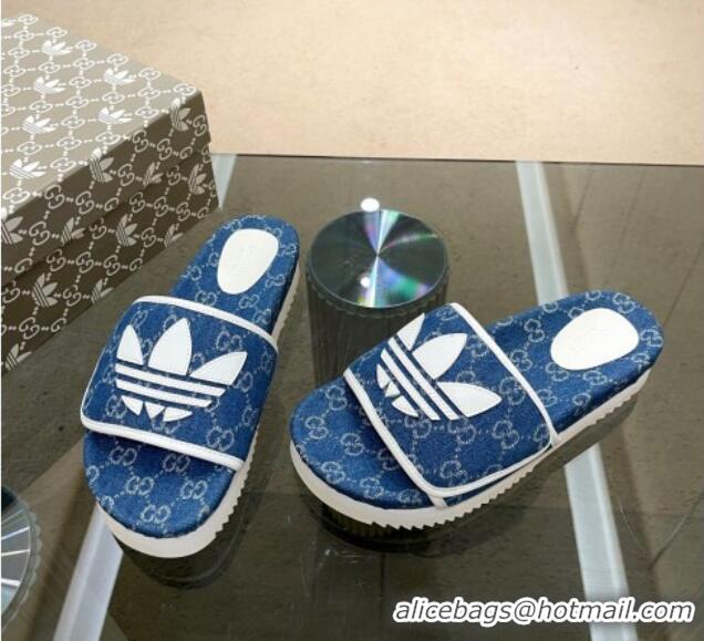 Good Quality Adidas x Gucci GG Canvas Platform Slide Sandal Blue 0621126