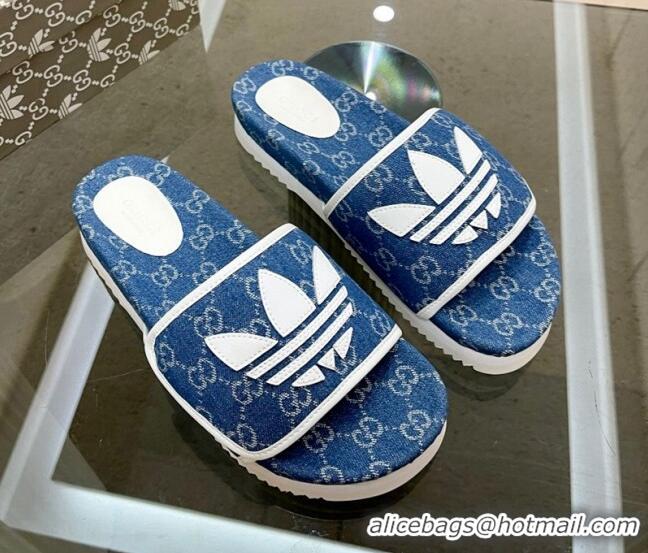 Good Quality Adidas x Gucci GG Canvas Platform Slide Sandal Blue 0621126