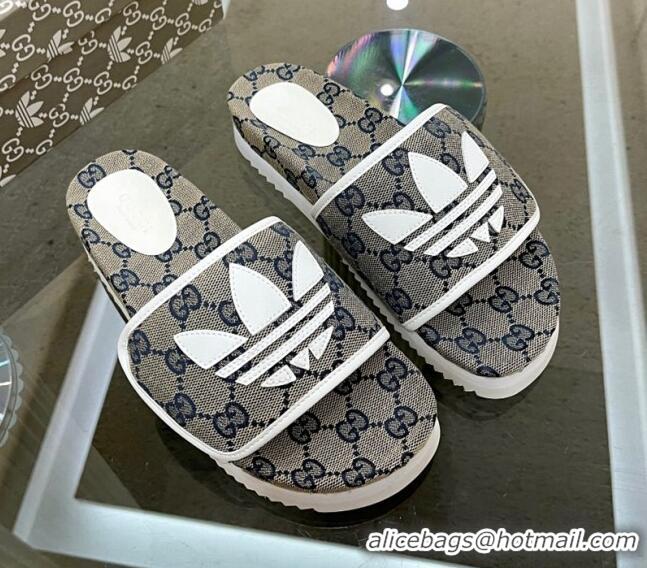 Low Price Adidas x Gucci GG Canvas Platform Slide Sandal Grey 0621127