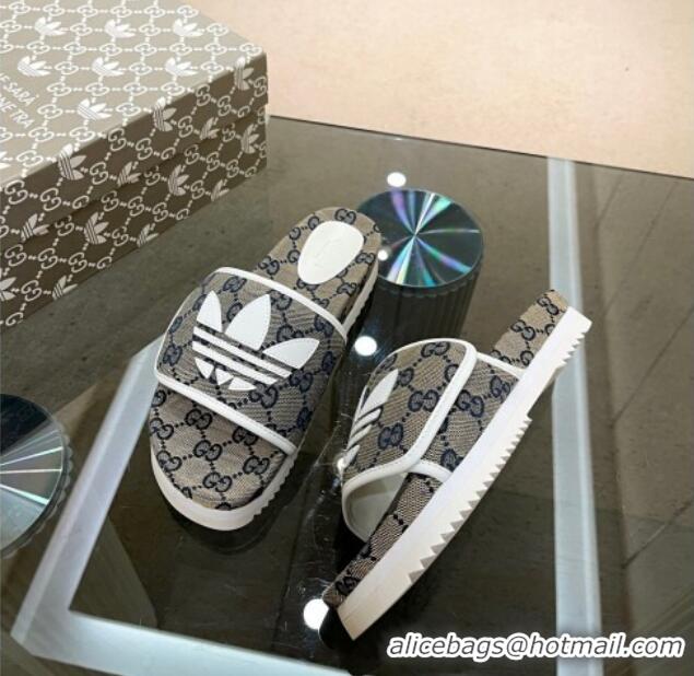 Low Price Adidas x Gucci GG Canvas Platform Slide Sandal Grey 0621127