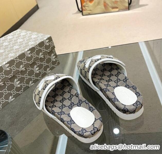 Low Price Adidas x Gucci GG Canvas Platform Slide Sandal Grey 0621127