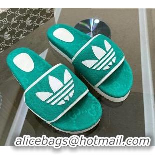 Luxury Adidas x Gucci GG Sponge Platform Slide Sandal Green 0621129