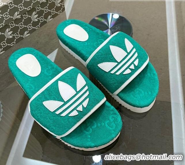 Luxury Adidas x Gucci GG Sponge Platform Slide Sandal Green 0621129