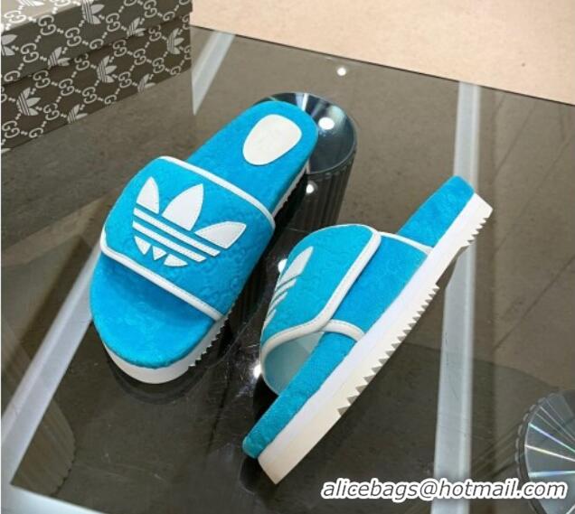 Best Grade Adidas x Gucci GG Sponge Platform Slide Sandal Blue 0621135