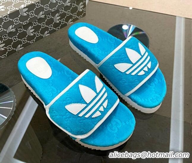 Best Grade Adidas x Gucci GG Sponge Platform Slide Sandal Blue 0621135