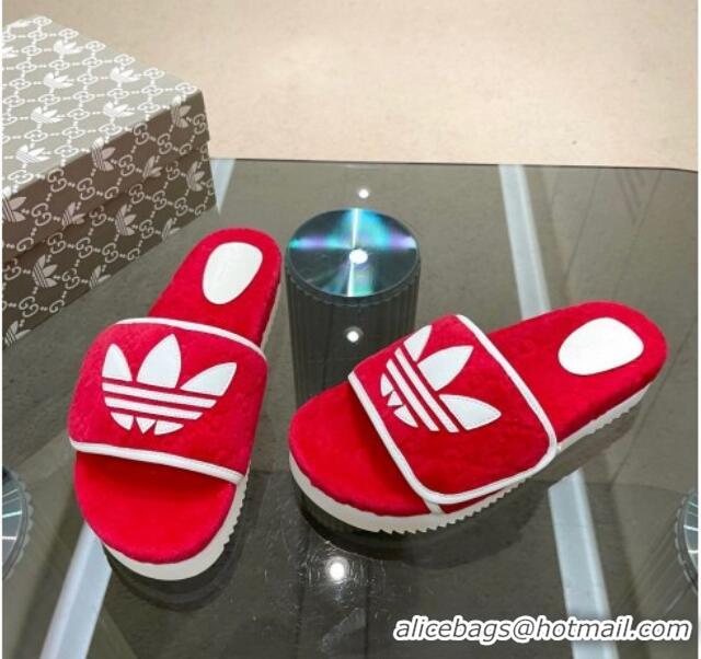 Perfect Adidas x Gucci GG Sponge Platform Slide Sandal Red 0621136