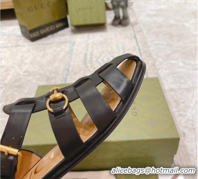 Good Looking Gucci Woven Leather Flat Sandals Black 0621138