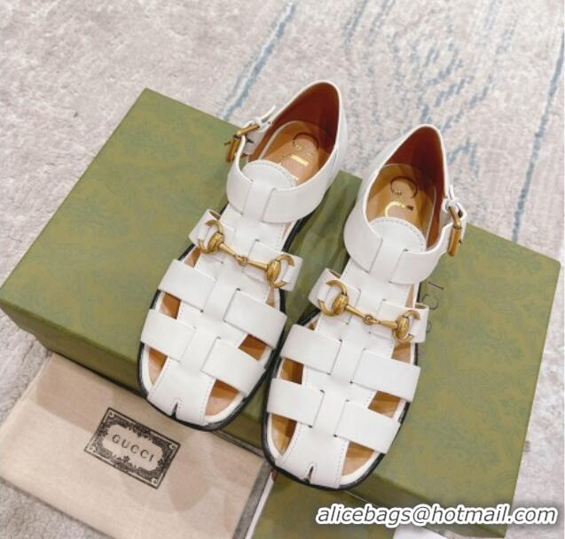 Pretty Style Gucci Woven Leather Flat Sandals White 0621139