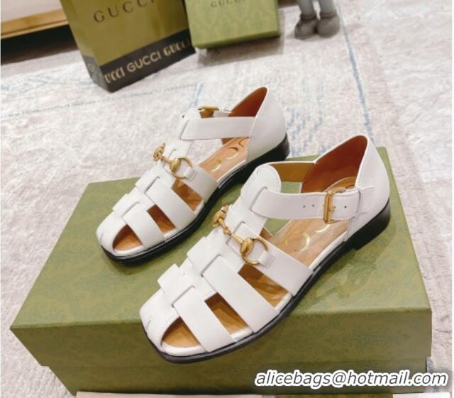 Pretty Style Gucci Woven Leather Flat Sandals White 0621139