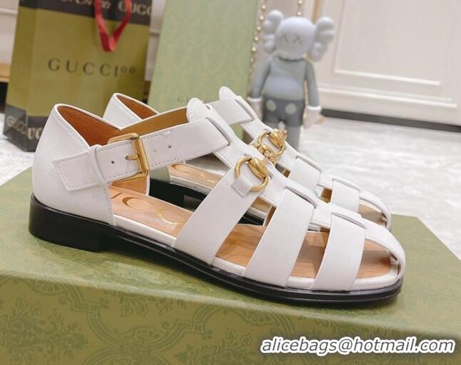 Pretty Style Gucci Woven Leather Flat Sandals White 0621139