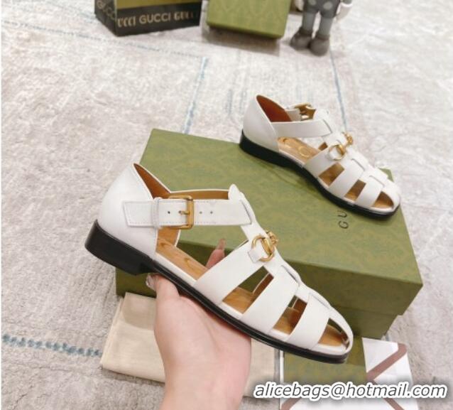 Pretty Style Gucci Woven Leather Flat Sandals White 0621139