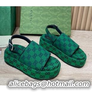 Grade Quality Gucci GG Canvas Platform Sandals 5.5cm with Buckle Back Strap Green 062202