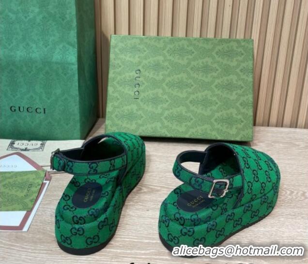 Grade Quality Gucci GG Canvas Platform Sandals 5.5cm with Buckle Back Strap Green 062202