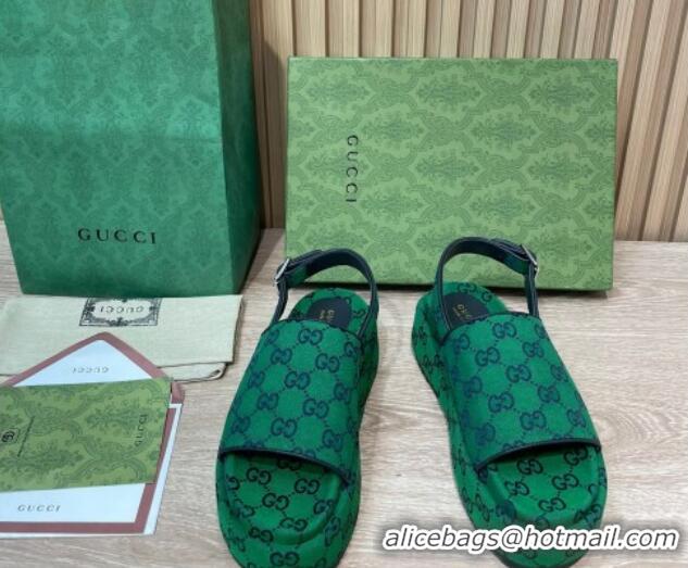 Grade Quality Gucci GG Canvas Platform Sandals 5.5cm with Buckle Back Strap Green 062202