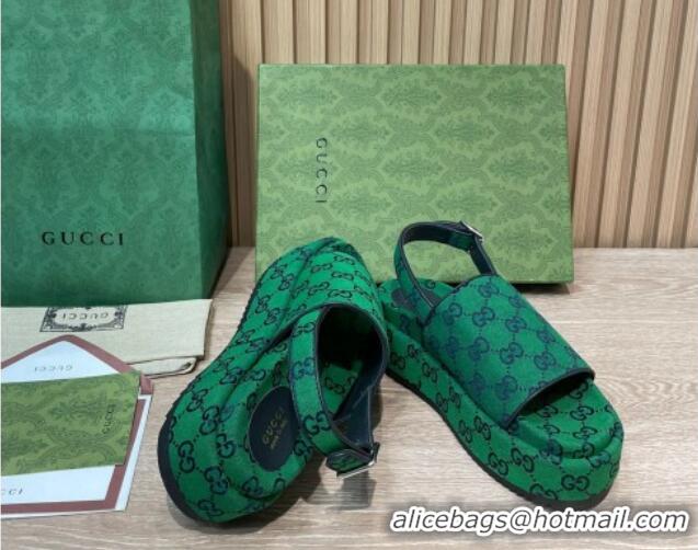 Grade Quality Gucci GG Canvas Platform Sandals 5.5cm with Buckle Back Strap Green 062202