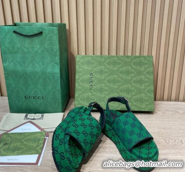 Grade Quality Gucci GG Canvas Platform Sandals 5.5cm with Buckle Back Strap Green 062202