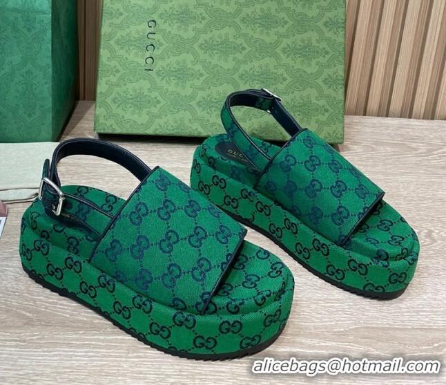 Grade Quality Gucci GG Canvas Platform Sandals 5.5cm with Buckle Back Strap Green 062202