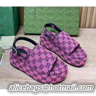 Stylish Gucci GG Canvas Platform Sandals 5.5cm with Buckle Back Strap Fuchsia Pink 062203