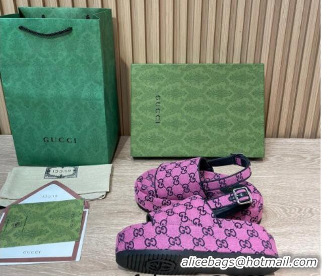 Stylish Gucci GG Canvas Platform Sandals 5.5cm with Buckle Back Strap Fuchsia Pink 062203