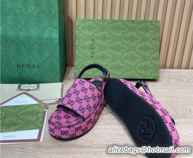 Stylish Gucci GG Canvas Platform Sandals 5.5cm with Buckle Back Strap Fuchsia Pink 062203