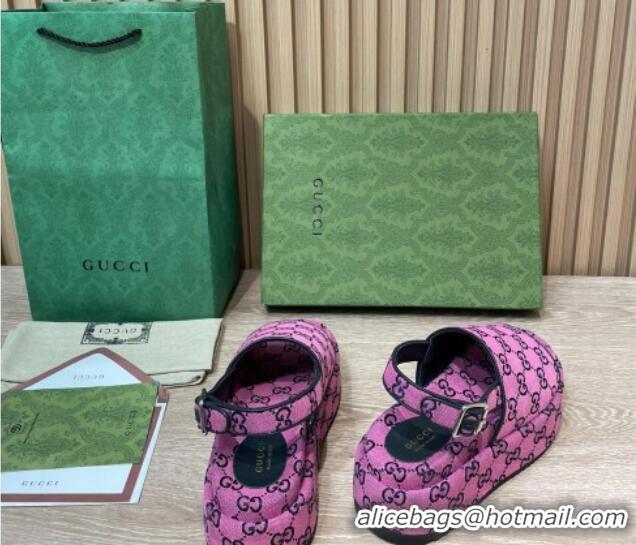 Stylish Gucci GG Canvas Platform Sandals 5.5cm with Buckle Back Strap Fuchsia Pink 062203