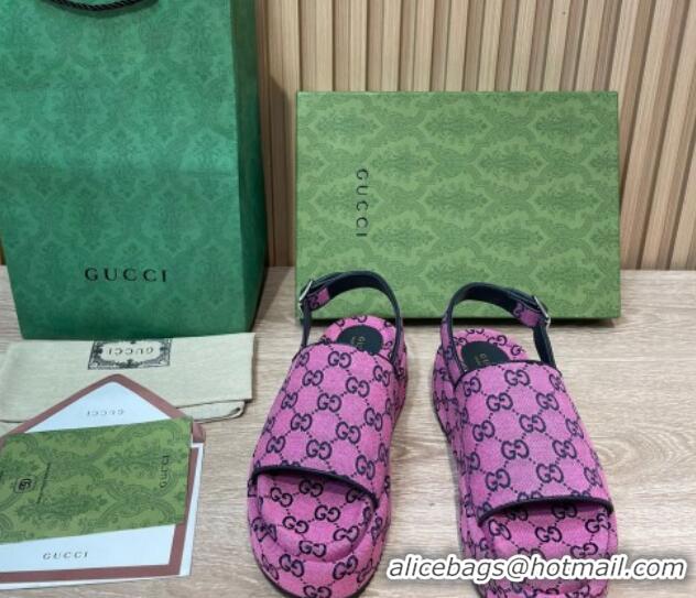 Stylish Gucci GG Canvas Platform Sandals 5.5cm with Buckle Back Strap Fuchsia Pink 062203