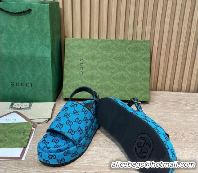 Luxury Gucci GG Canvas Platform Sandals 5.5cm with Buckle Back Strap Sky Blue 062204