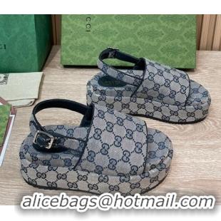 Unique Style Gucci GG Canvas Platform Sandals 5.5cm with Buckle Back Strap Grey 062205