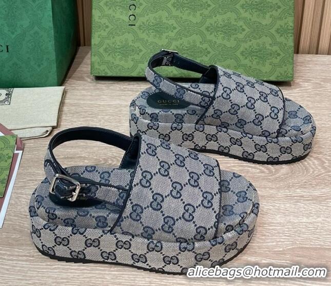 Unique Style Gucci GG Canvas Platform Sandals 5.5cm with Buckle Back Strap Grey 062205