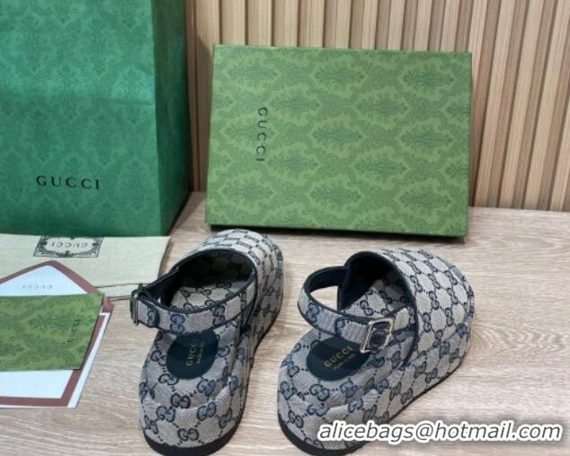 Unique Style Gucci GG Canvas Platform Sandals 5.5cm with Buckle Back Strap Grey 062205